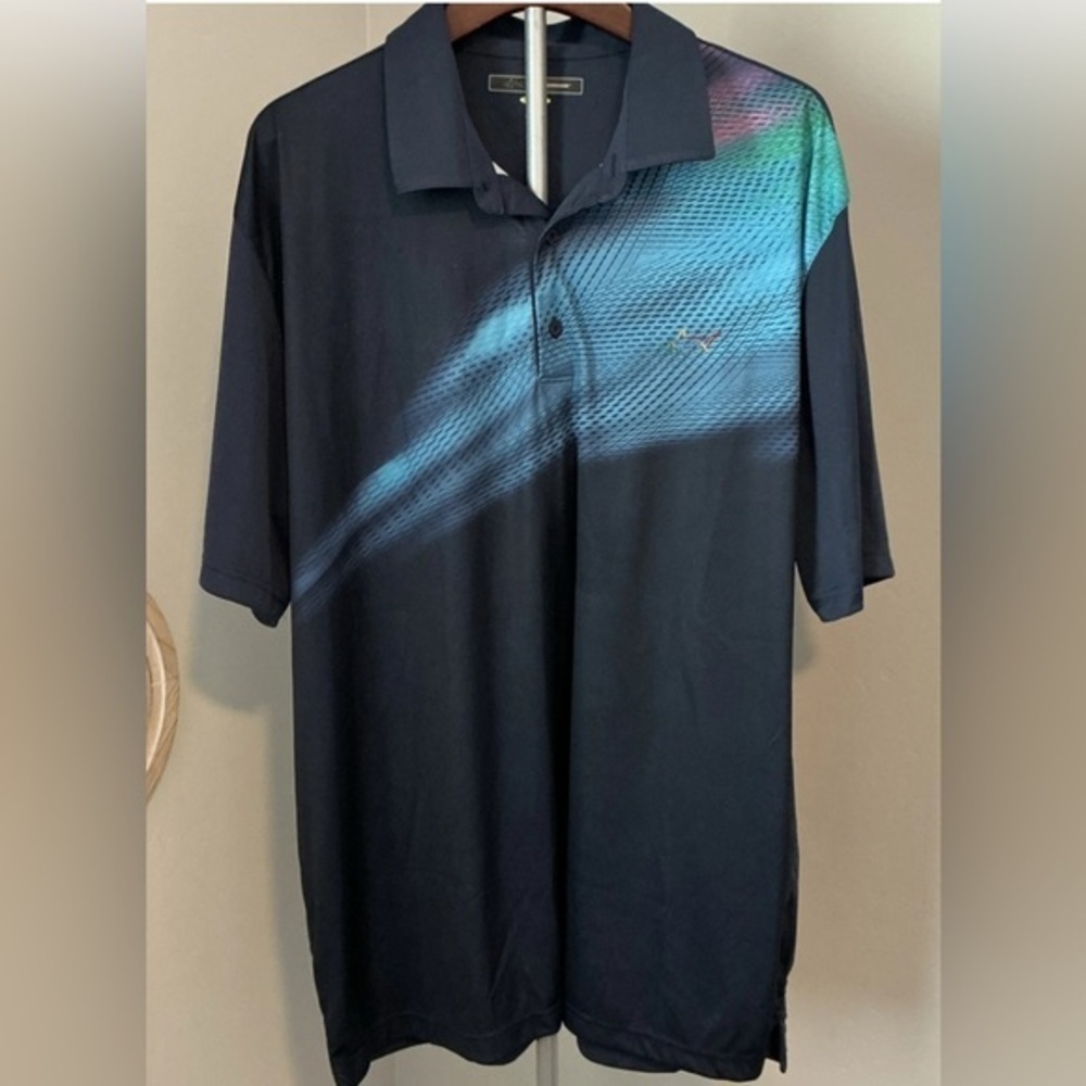 Greg Norman Play Dry Mens XXL Blue Geometric Short Sleeve Golf Polo Shirt‎